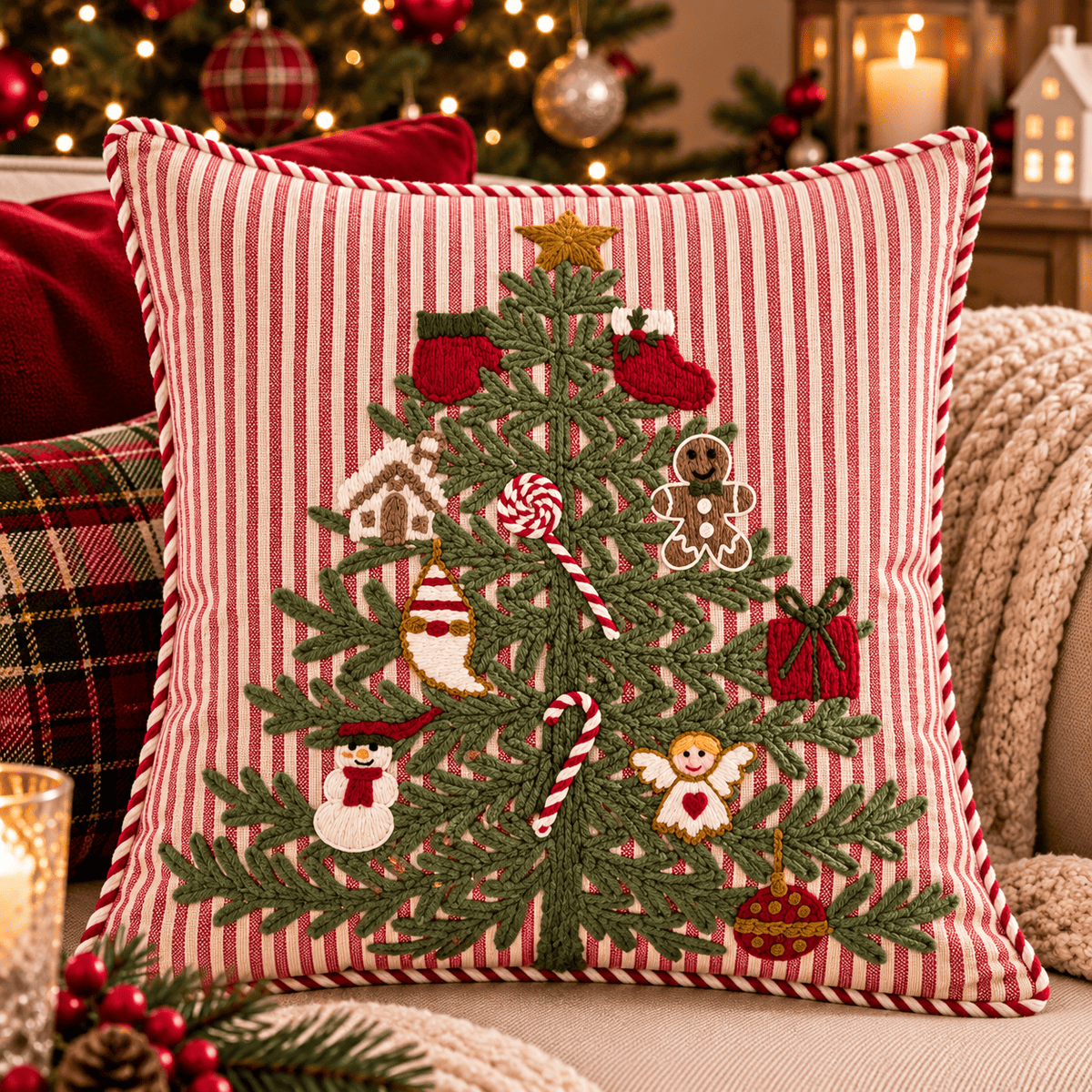 Blanc Mariclò cuscino a righe con albero di natale