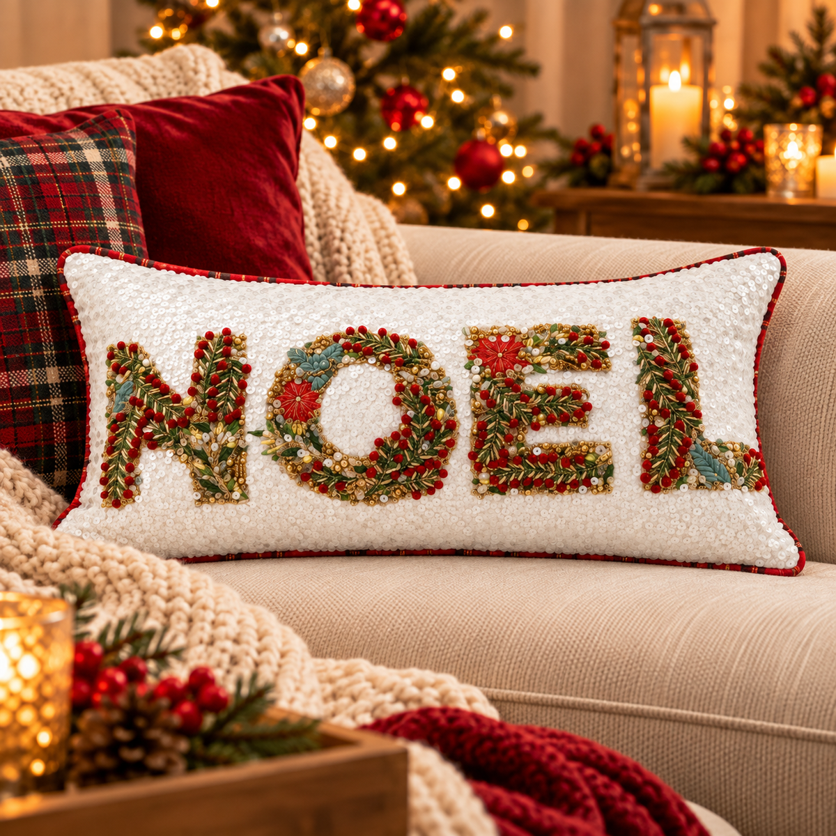 Blanc Mariclò cuscino rettangolare prezioso NOEL con paillettes