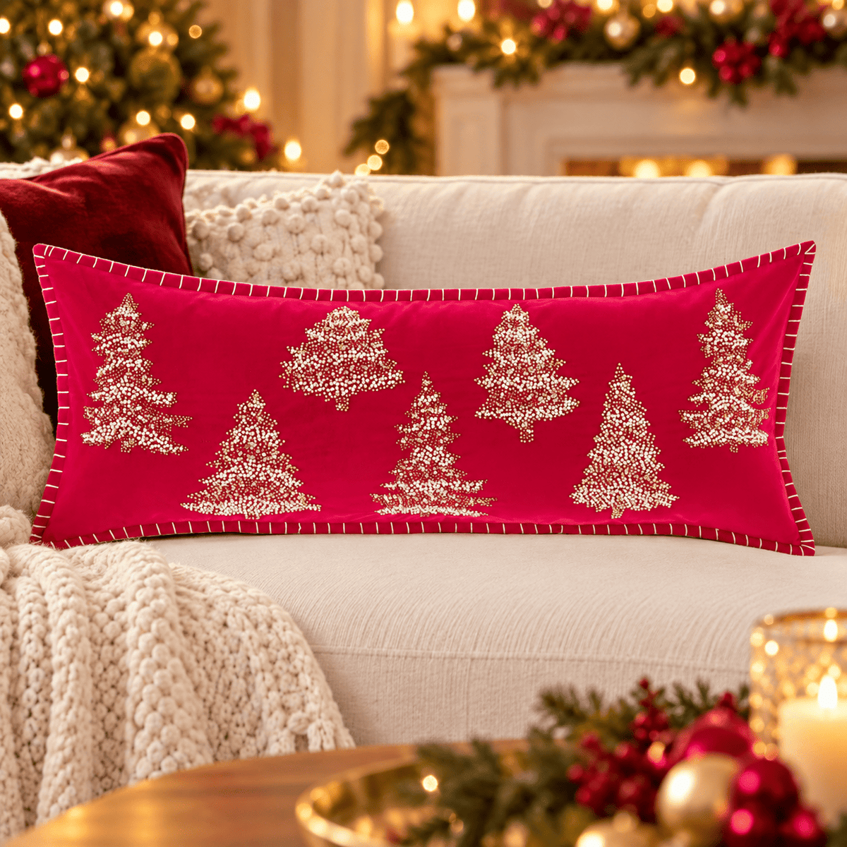 Blanc Mariclò cuscino rettangolare prezioso lungo collezione Xmas Chic MIS 35*90 CM