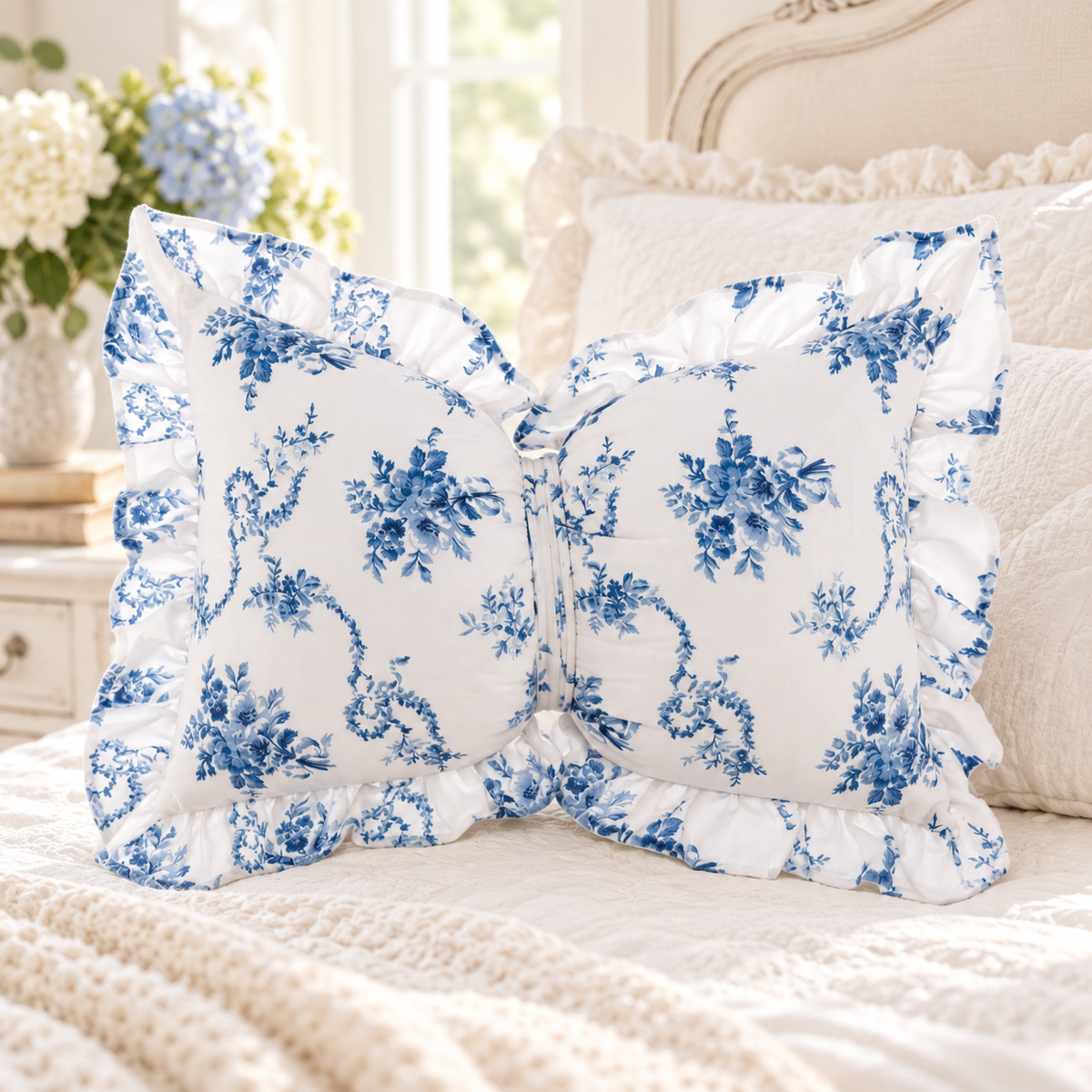 Blanc Mariclo' Cuscino Romantico fiocco variante azzurro