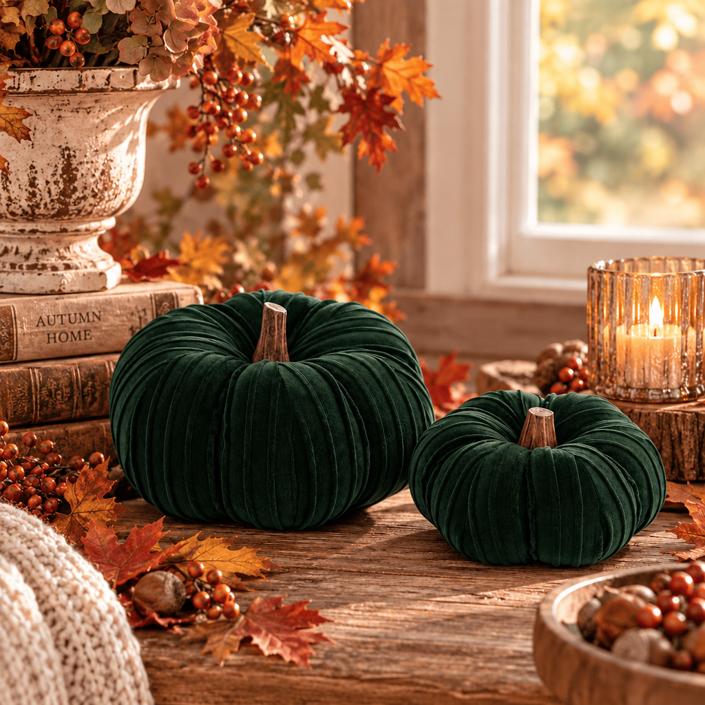 Blanc Mariclo decorazione zucca verde bosco in velluto con varianti
