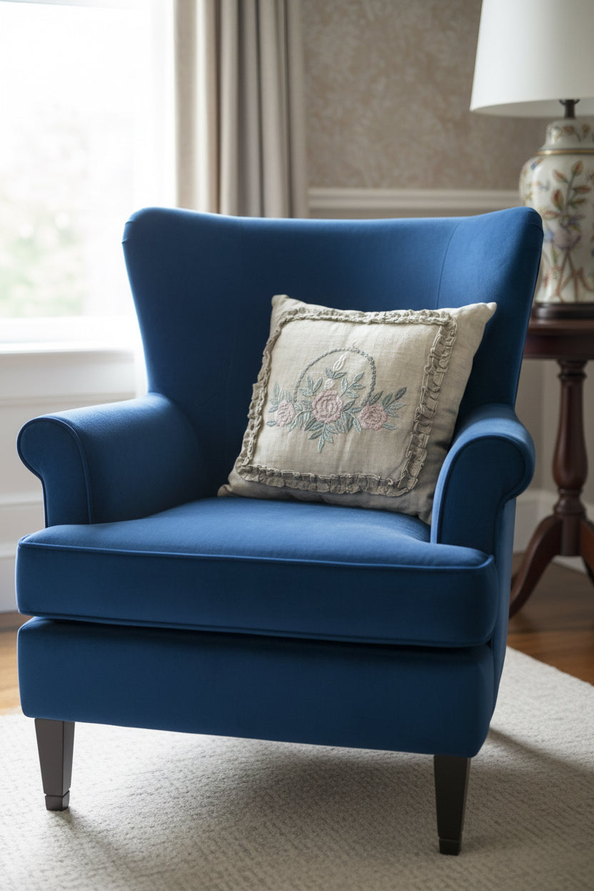 Blanc Mariclo’ cuscino in lino con ricamo floreale e frill mis 45x45 cm