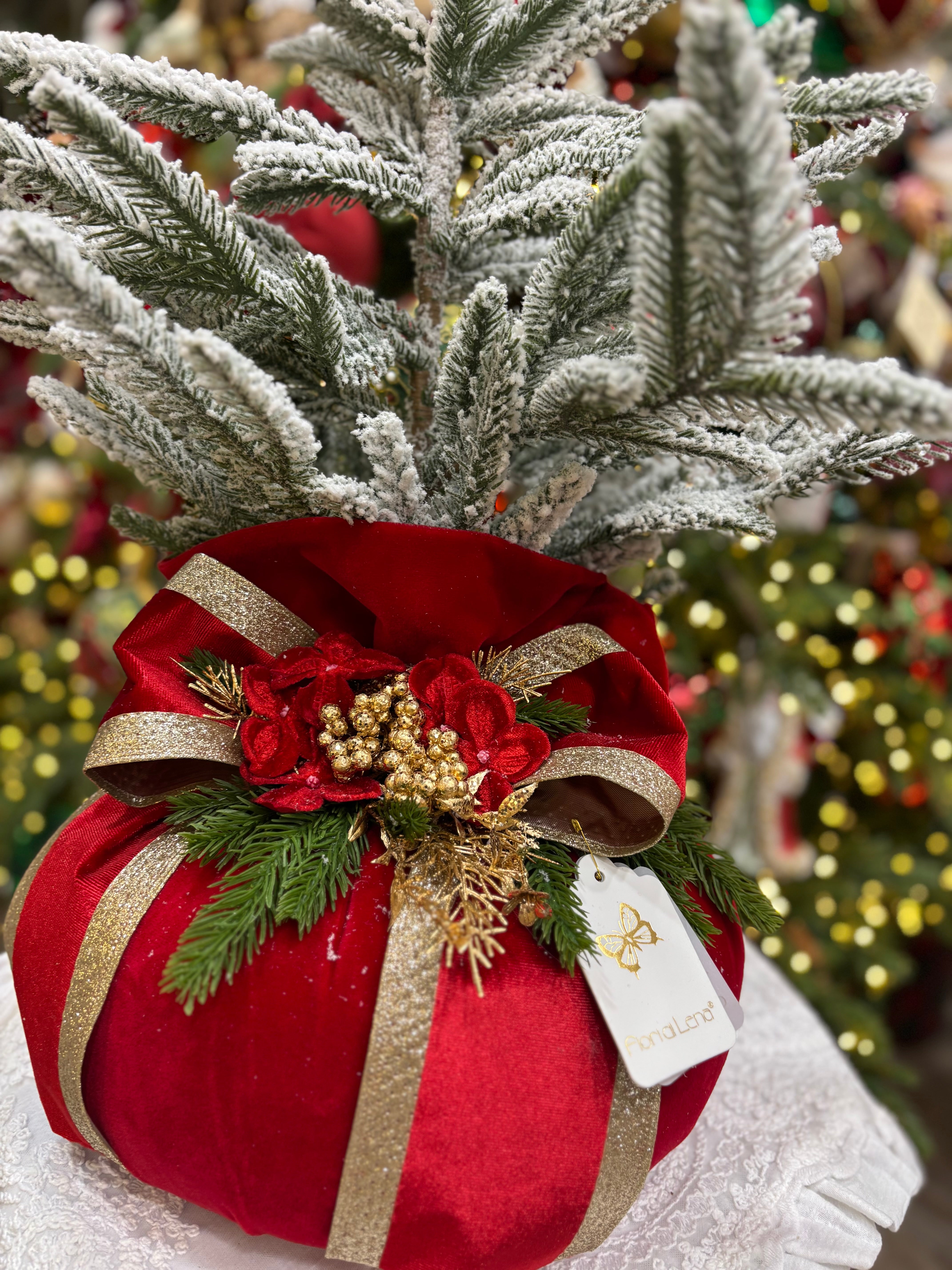 Fiori di lena saccoccio con albero innevato h 70 cm