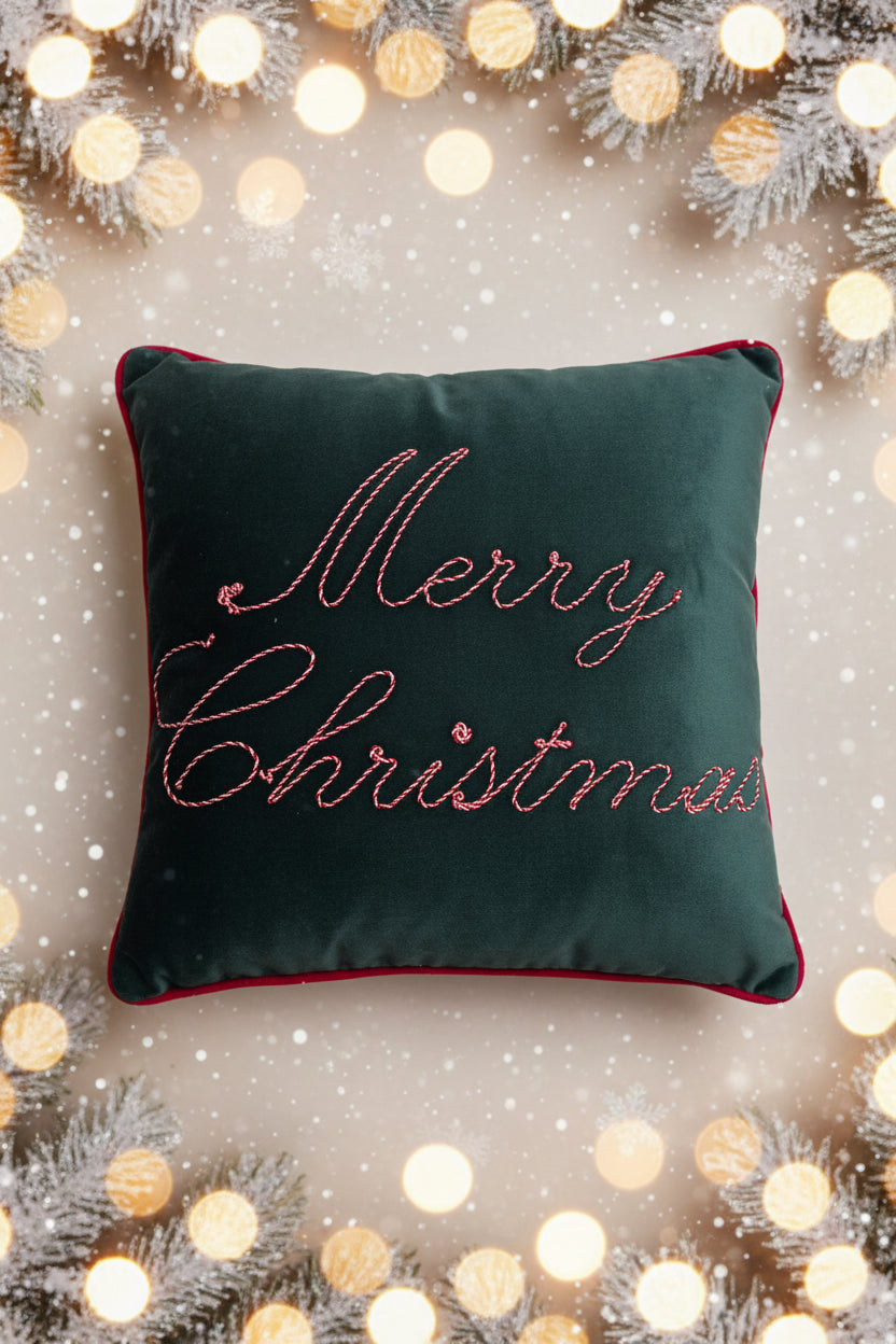 Clodette cuscino in velluto quadrato verde Merry Christmas
