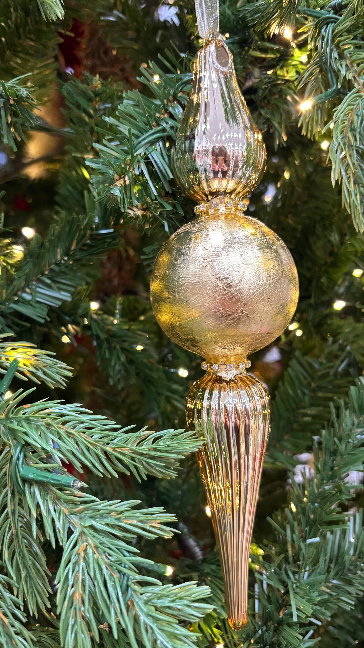 Fiori di lena addobbo puntale in vetro con foglia oro