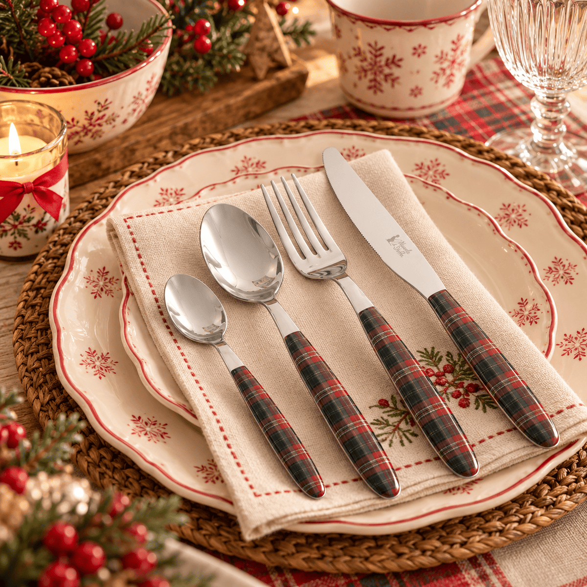 Nuvole di Stoffa set di 24 posate collezione Christmas Time Tartan