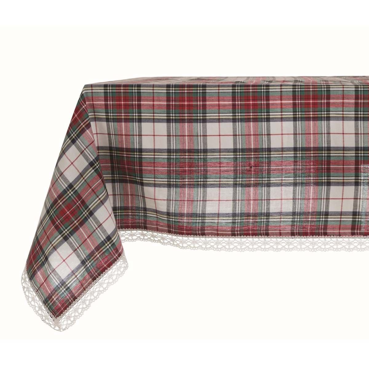 BLANC MARICLO' TOVAGLIA TARTAN CON PIZZO 150 x 320 COLLEZIONE BUONA FORTUNA