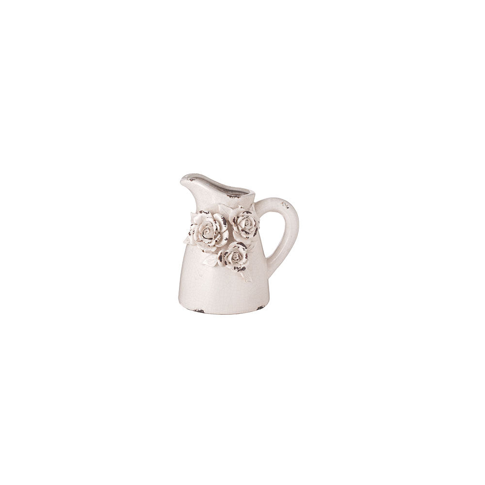 L'Arte di Nacchi Brocca decorativa piccola in ceramica con rose a rilievo